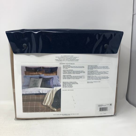 Ralph Lauren Full Queen Modern Equestrian Windowpane Duvet Cover Camel New - Picture 2 of 6